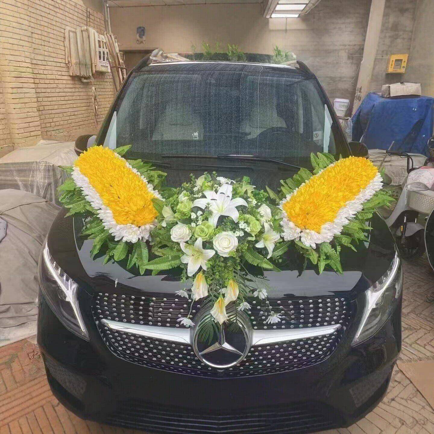 磁吸款仿真车头花菊花款大车花殡仪车追悼车花厂家殡葬用品