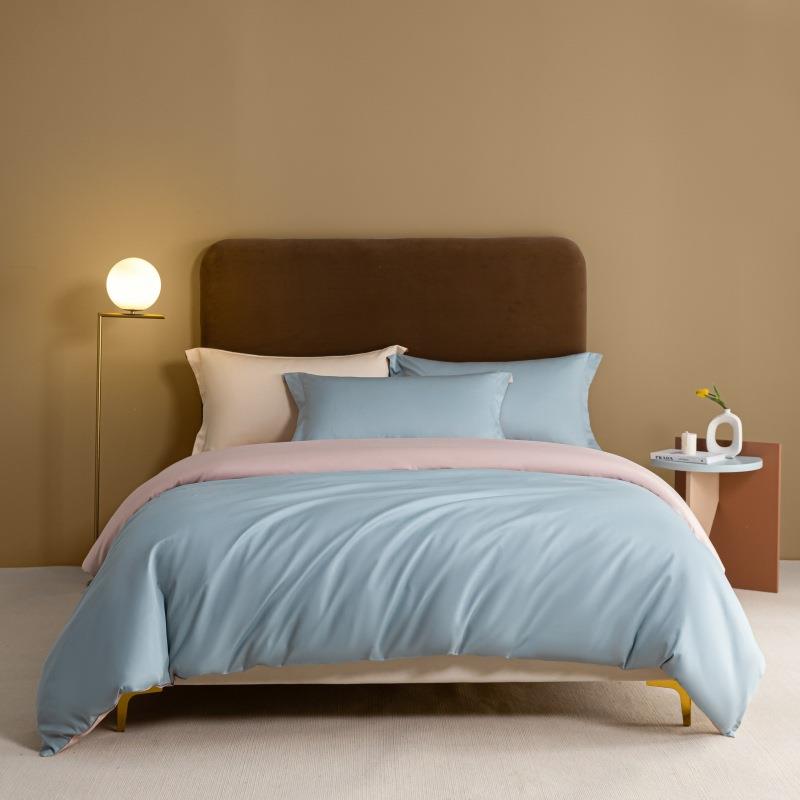 全棉80s支澳洲长绒棉四件套纯棉贡缎简约风酒店纯色被套床上用品
