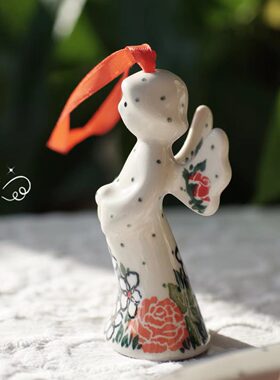 /手绘挂件现货园  波兰玫瑰花陶瓷天使摆件
