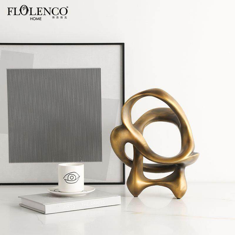 极简复古风抽象古铜色飘带小雕塑售楼处酒店创意家居桌面艺术摆件