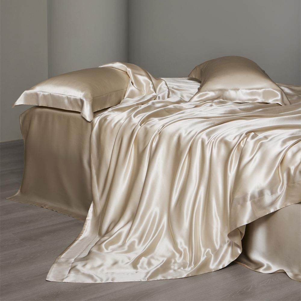 贵妇系列纯色极简风桑蚕丝四件套宽边亚克力纽扣别墅款床品四件套