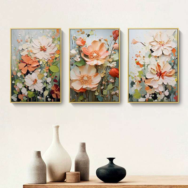 现代喷绘花卉油画客厅装饰画植物花卉餐厅卧室挂画酒店公寓壁画图片