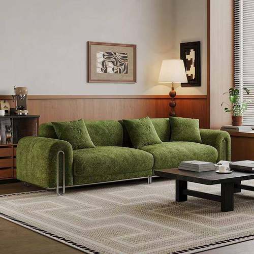 法式复古吟风雪尼尔布艺三人位沙发直排绿色中古风客厅小户型家用