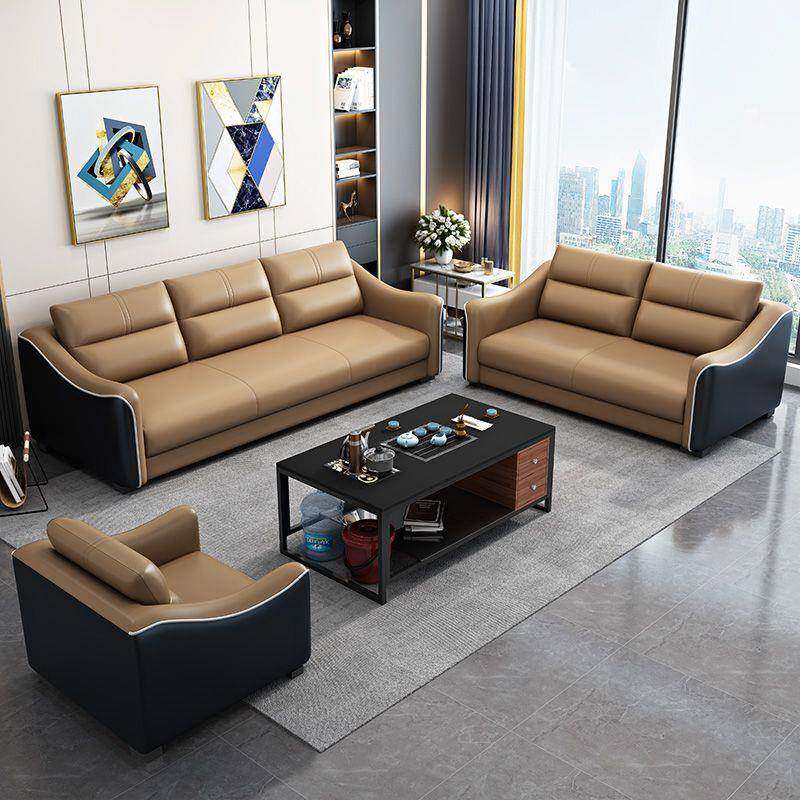 轻奢小户型办公室沙发简约现代接待室商务现代会客三人位茶几组合