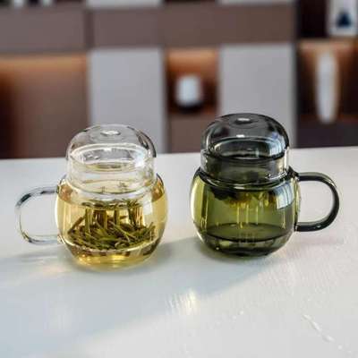 耐高温带把手茶水分离可过滤迷你三件杯高硼硅玻璃简约加厚泡茶杯