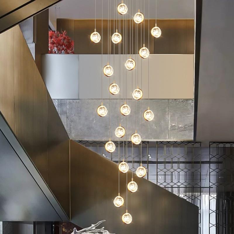 公寓气泡灯具跃层复式楼水晶长吊灯别墅简约小轻奢楼梯间loft现代