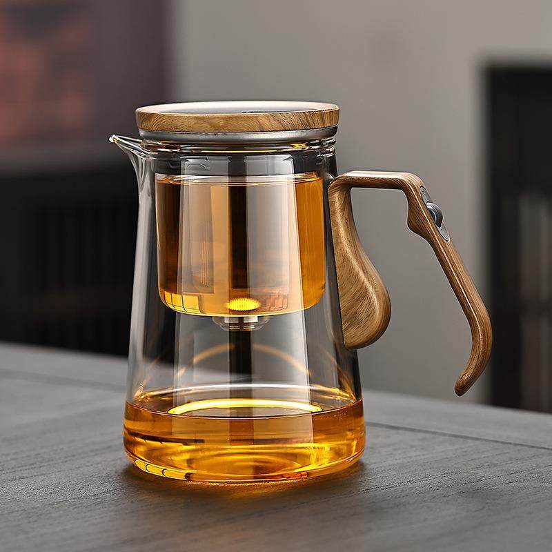 顶壶新款磁吸飘逸杯全玻璃内胆泡茶壶家用一键过滤茶水分离冲茶器