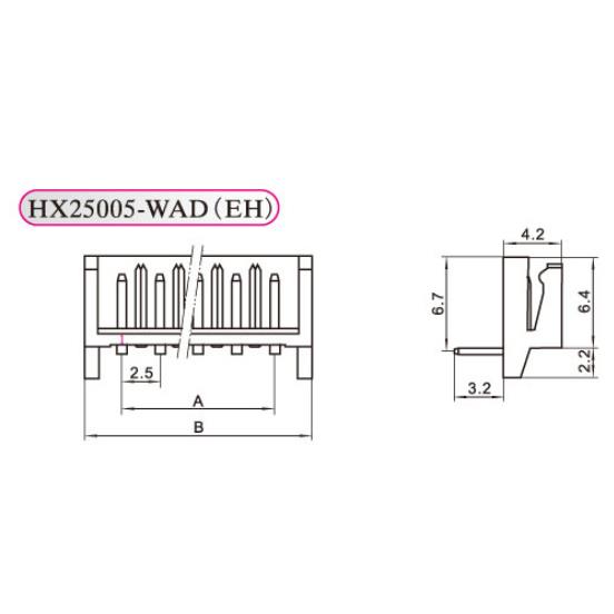 红星连接器EH-2AWD 3A 4A 5A 6A 7A 8WAD弯针带定位HX25005 2.5mm