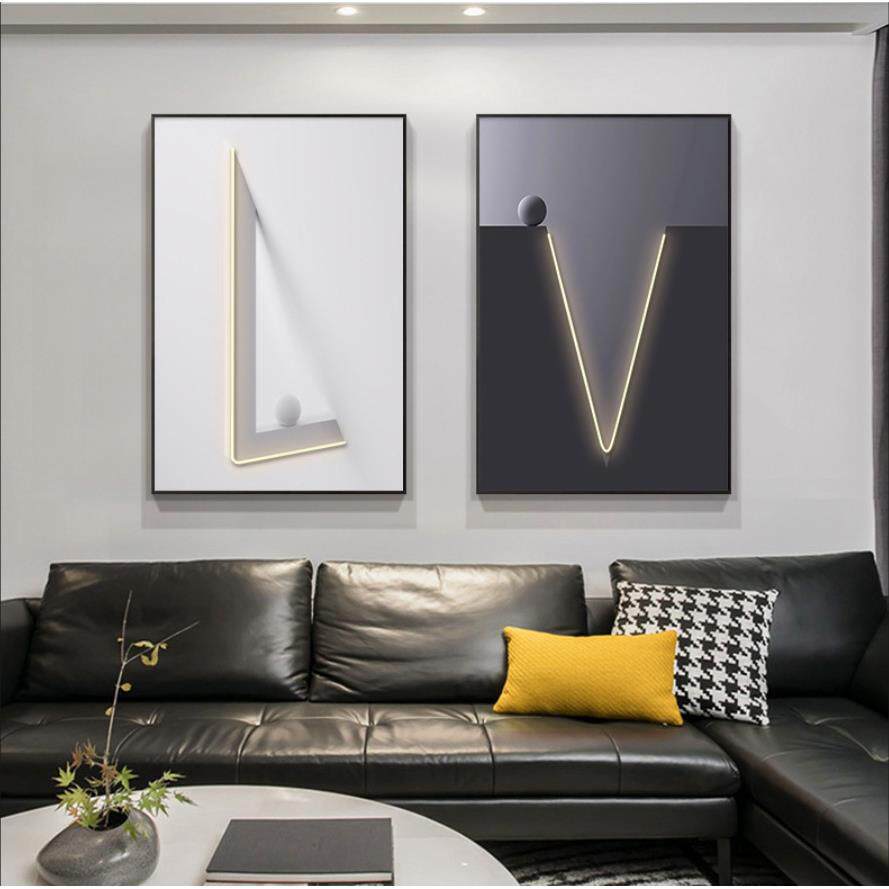 字母空间 现代简约客厅装饰画轻奢几何壁画入户玄关led灯带挂画