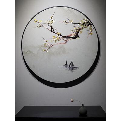 苏州绣成品挂画，独秀分支，新中式客厅，纯手绣，入口卧室，圆形