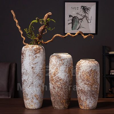 大摆件文艺复古陶瓶软装插花器饰品家庭家具粗陶罐高做旧落地花瓶