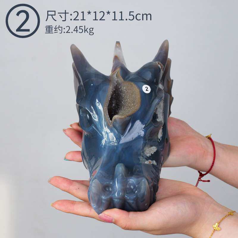 天然水晶龙头摆件玛瑙晶洞手工雕刻件原石打磨水晶工艺品桌面装饰