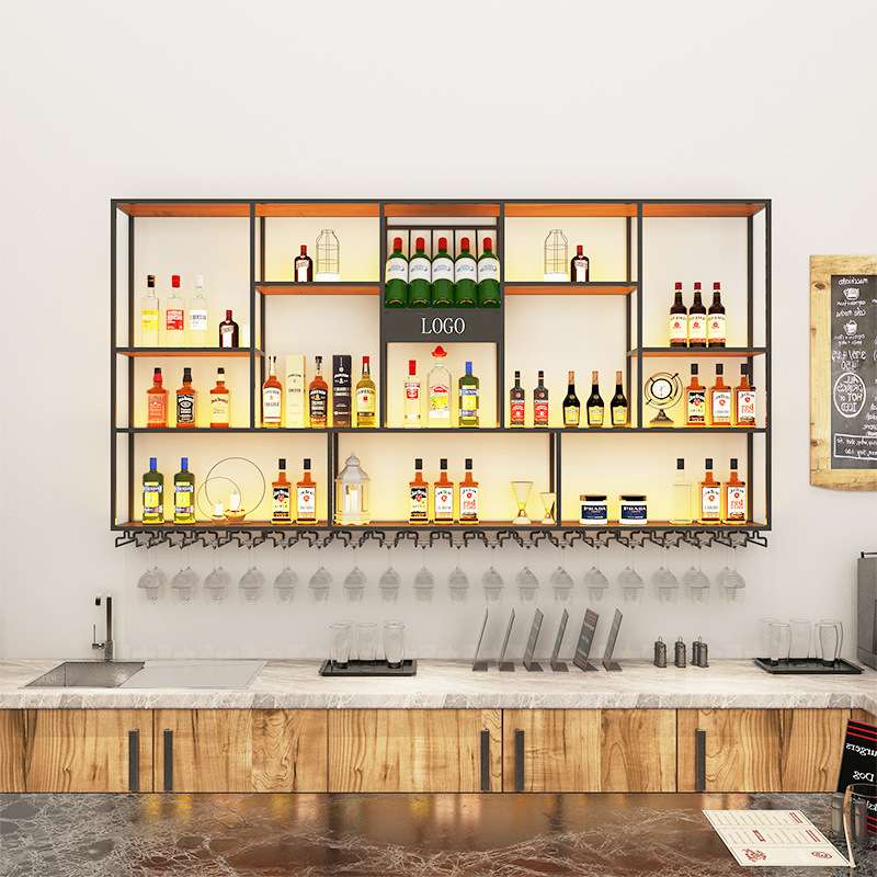 吧台酒柜靠墙壁挂式置物架工业风酒吧铁艺酒水展示架餐厅红酒架子