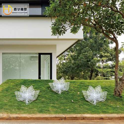 不锈钢镂空花朵雕塑网格植物莲花摆件户外园林景观草坪装饰制作