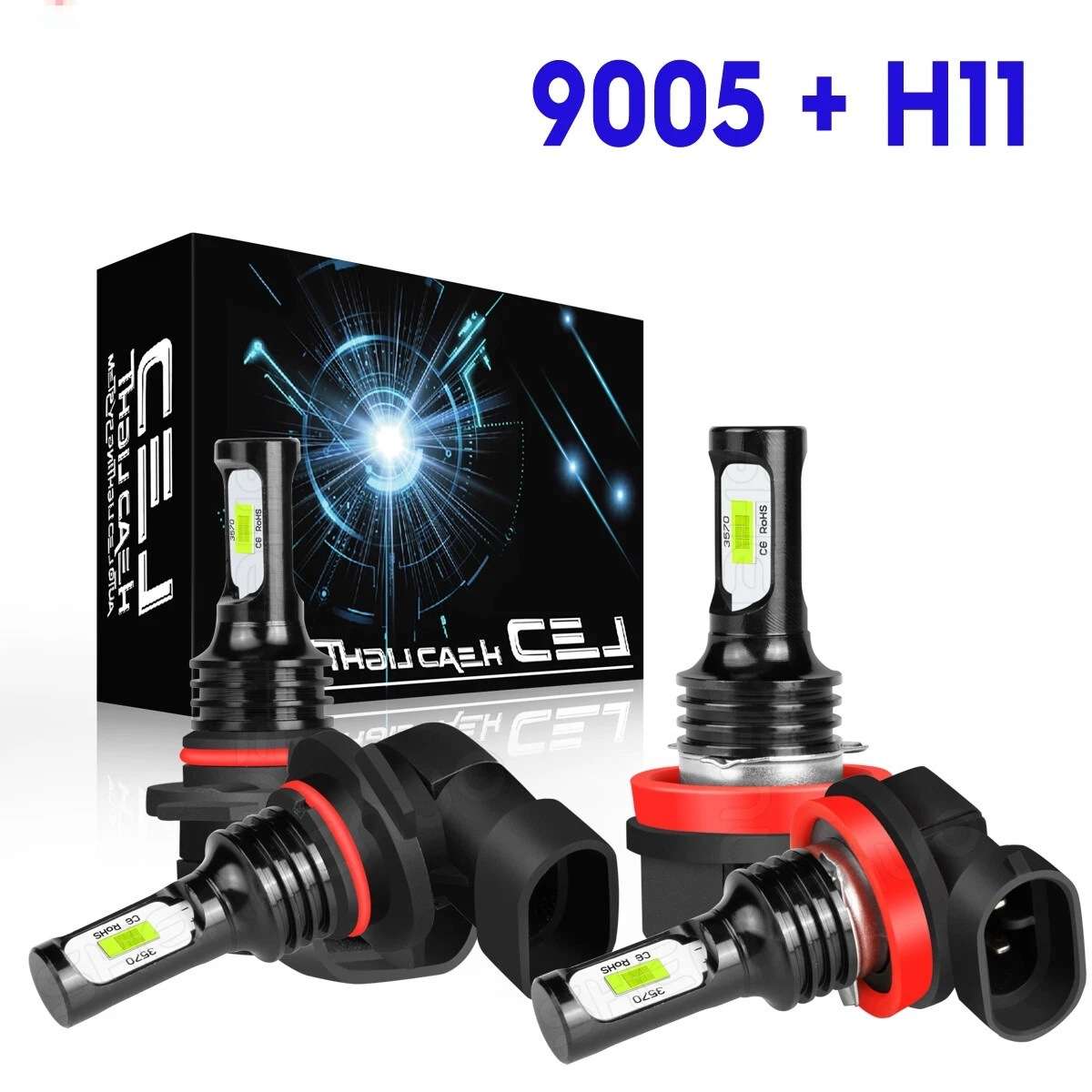 汽车LED车头灯高低光束+雾灯灯泡套件9005+H11冰蓝光雾灯灯泡套件