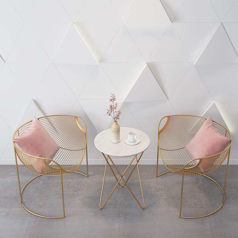 北欧简约铁艺休闲沙发单人椅服装店网椅办公休闲椅金色沙发咖啡椅