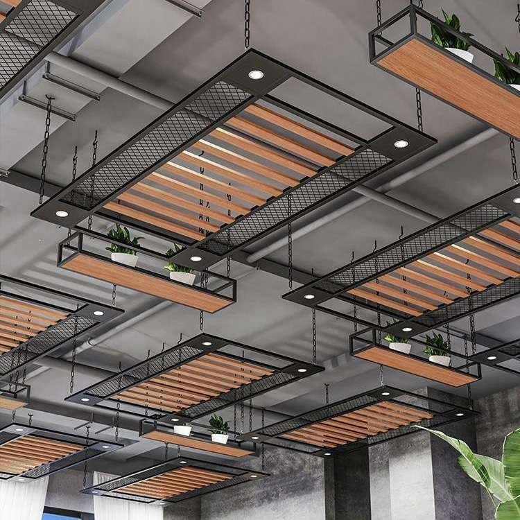 业风顶上天花铁丝网遮丑装饰餐厅烧烤店理发店铁艺吊顶网格黑色