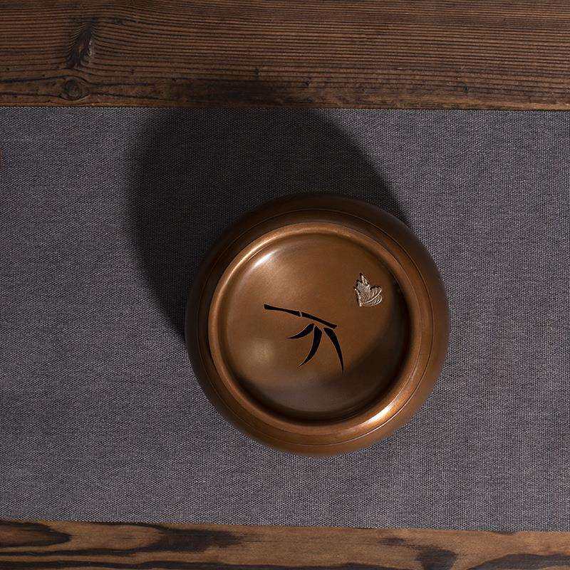 铜壶承干泡盘带盖接天莲叶大号紫铜储水茶承茶盘手工雕刻茶具