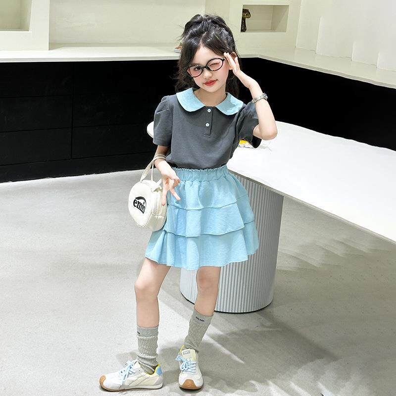 女童Polo衫套装裙夏季2025新款中大儿童洋气学院风蛋糕裙两件套潮