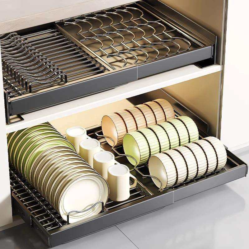 厨房橱柜拉篮免打孔可伸缩抽屉式置物架抽拉碗碟餐具沥水收纳架子,厨房/烹饪用具,抹布架/厨房清洁收纳架,淘宝优惠券,粉丝福利购,淘宝优惠卷