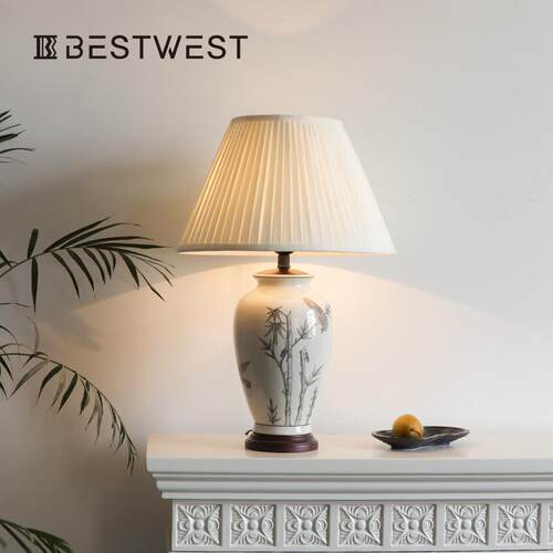 Best west 新中式竹报平安陶瓷花瓶台灯家居轻奢储藏罐装饰品套装