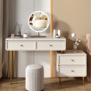 轻奢网红岩梳妆台卧室现代简约收纳柜高级化妆台简易一体板化妆桌