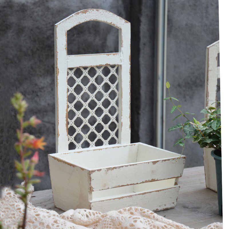 花园个性复古实木带植物攀u爬架花盆法式乡村欧式花艺插鲜花花器