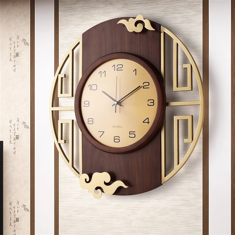 新中式实b木挂钟新款高级2025客厅挂墙时钟复古轻奢挂表装饰钟表