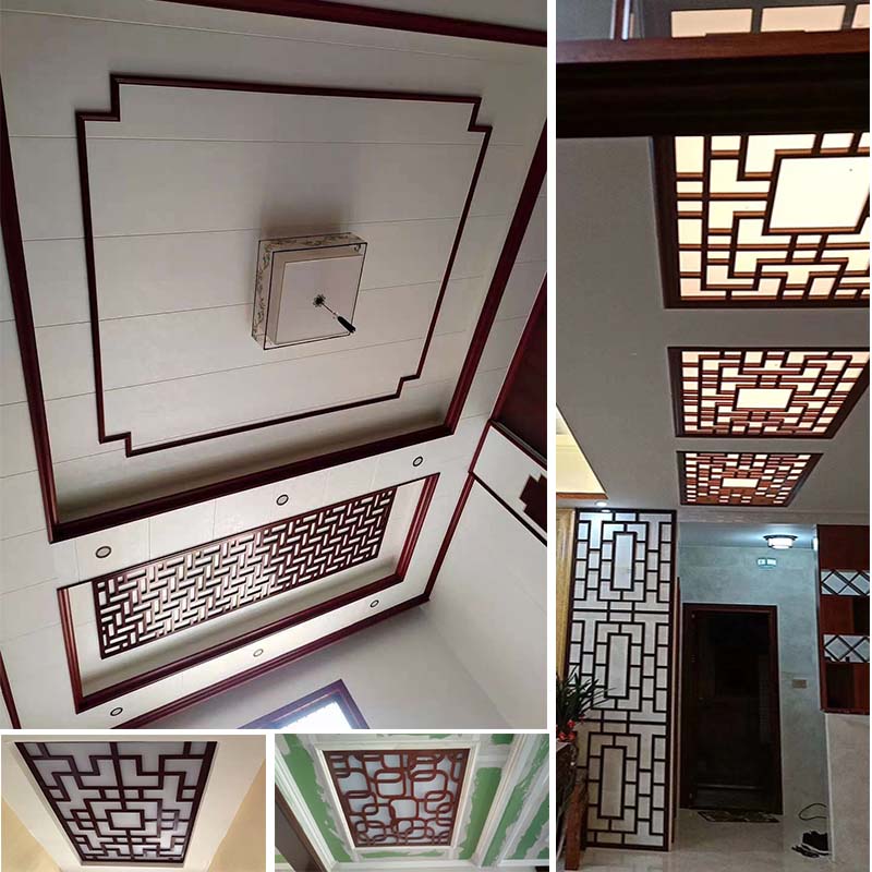 雕花板镂空中式实木悬吊式天花板隔断过道客厅O屏风背景墙通花板P