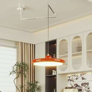 可移位餐厅吊灯2024新款全光谱护眼摇臂飞碟吊灯轻法式感轻奢