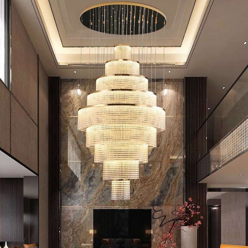 复式楼大吊灯客厅挑空水晶灯轻奢后现代大气高档别墅跃层楼梯吊灯