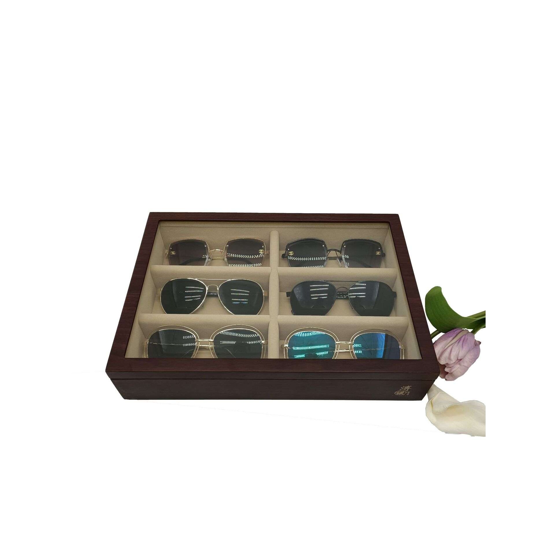 木质眼镜收纳盒多格大容量墨镜太阳眼镜盒子6格眼镜展示木盒