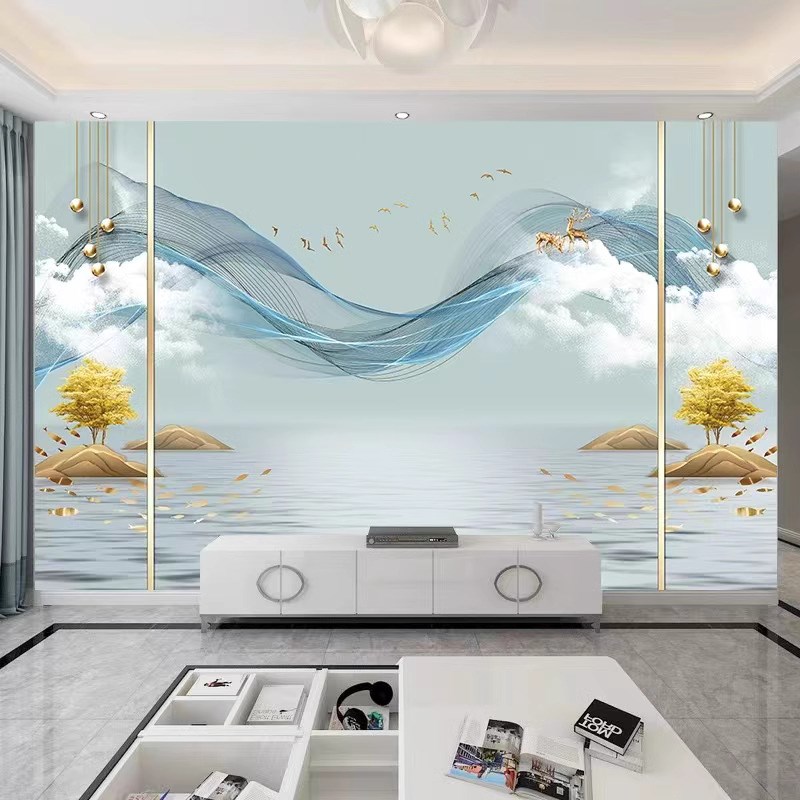 电视背景墙壁纸2025新款客厅w轻奢墙纸影视墙墙布3d立体壁画8d壁