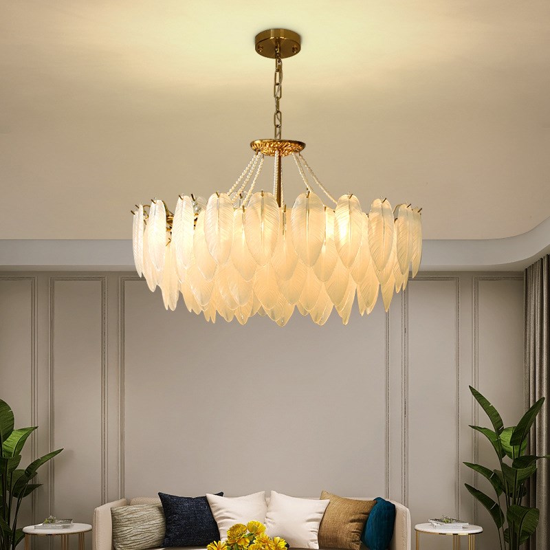 别墅客厅卧室轻奢现代吊灯创意羽B毛玻璃水晶法式浪漫餐厅酒店灯