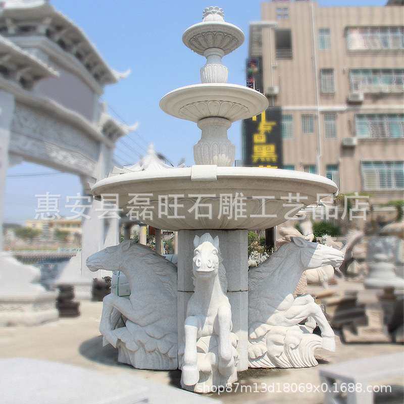 石雕喷泉锈石花岗岩喷泉室外假山流水三层跌水别墅水池公园喷泉