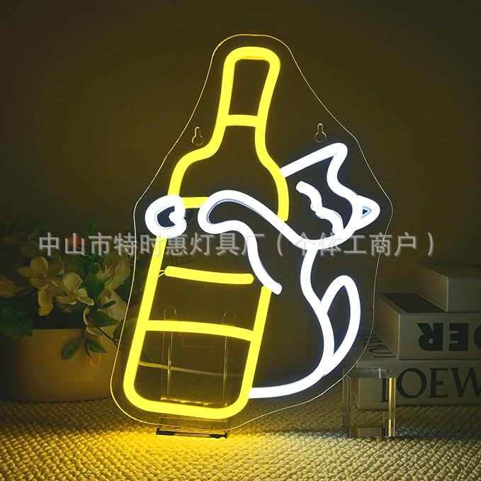 跨境猫霓虹灯 LED 发光墙壁装饰卧室、家庭酒吧、派对