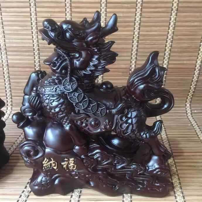 黑檀木雕祥云麒麟摆件一对家用家居玄关桌面装饰品开业送礼工艺品