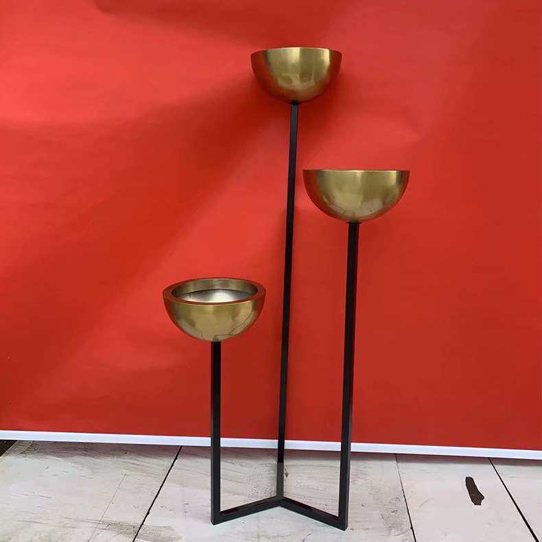 一手货源金属烤漆黑色花架KTV酒店软装摆放花插不锈钢香槟金花盆