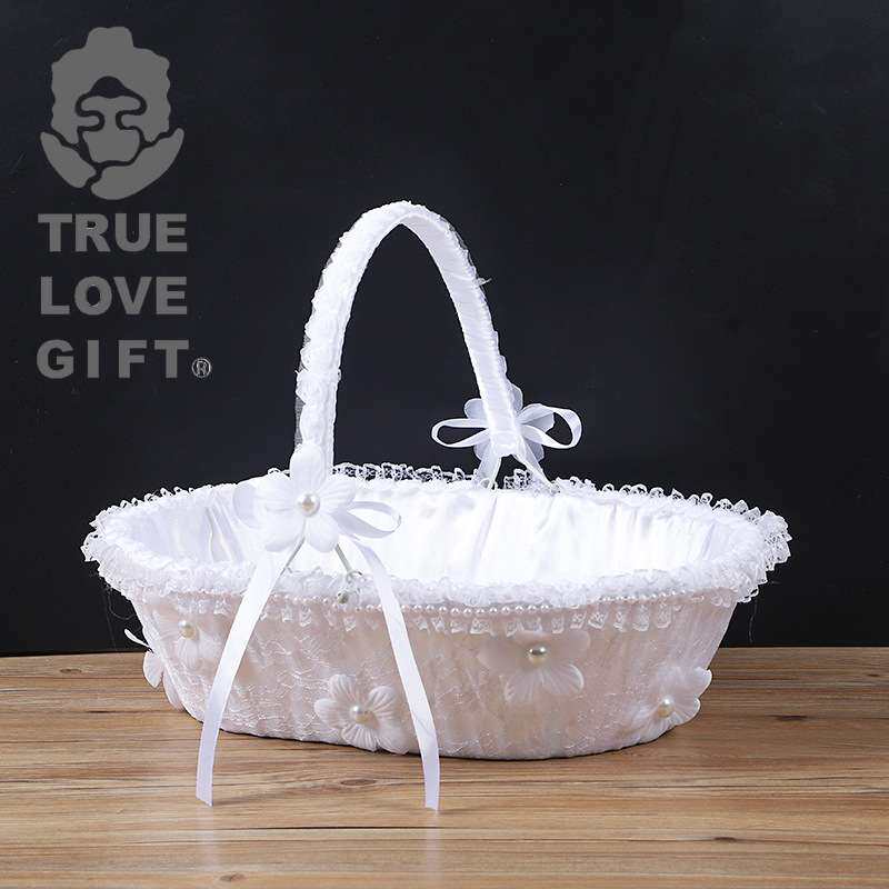 西式婚礼婚庆用品蛋形纸绳蕾丝花边缎带装饰白色花篮出口中东法国