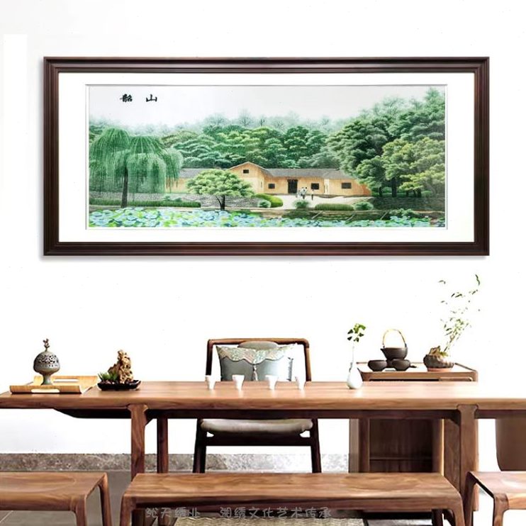 韶书湖南名胜挂画单面玄关礼品画绣山岳麓全手工刺绣客厅院湘迹古