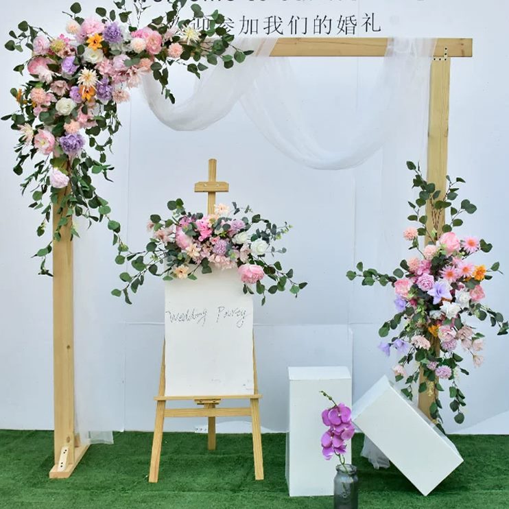 花艺摆件装饰花橱窗婚庆道具舞台户外森系拱门架背景婚礼草坪木桩
