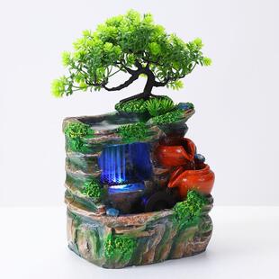 跨境新款桌面小假山仿真树流水喷泉雨景创意摆件义乌货源厂家直销