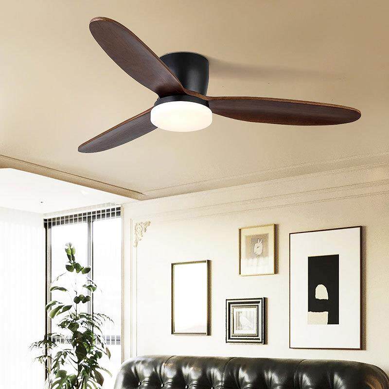 实木风扇灯简约吸顶客厅家用餐厅吊扇低楼层北欧原木风卧室电扇灯