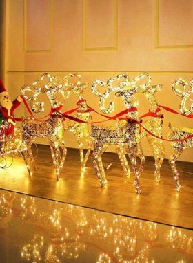 圣诞美陈圣诞节鹿拉车发光铁艺酒店布置场景大型摆件Christm厂家