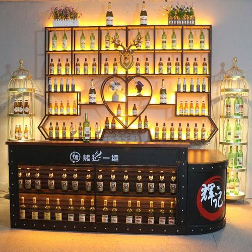 发光酒架酒吧壁挂铁艺架陈列展示架咖啡餐厅工业风隔断酒架屏风展