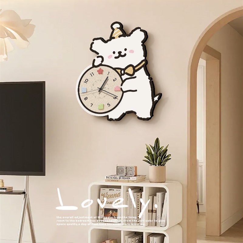 现代简约钟表挂钟客厅o2025新款线条小狗创意时钟挂墙家用艺术挂