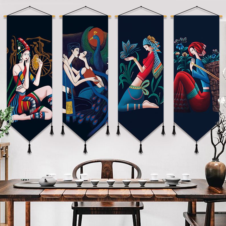 墙面装饰画玄关画走廊挂毯民族风民宿装饰挂画卧室布艺布壁挂挂布图片