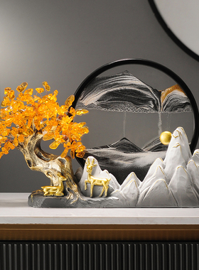 发财树摇钱c树水晶摆件流沙画客厅办公室装饰高档公司开店开业礼