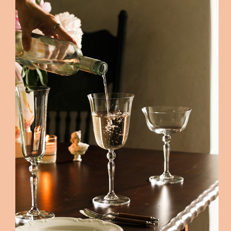 法式优雅 轻薄玻璃高脚杯 w香槟杯 鸡尾酒杯 葡萄酒杯水杯复古