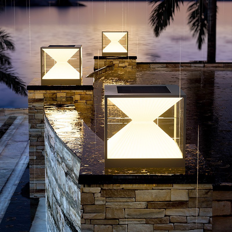 太阳能柱子路灯庭院柱头接电款大门柱顶L灯户外不锈钢方型超亮